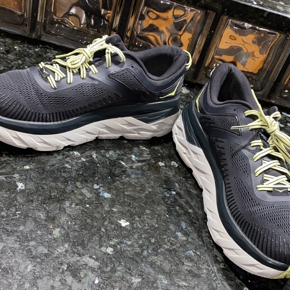 Hoka One One Bondi 7 Athletic Shoes Navy Blue White & Yellow Highlights Size 12 - Picture 8 of 12